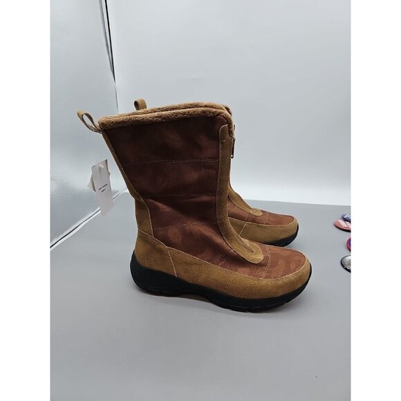 LANDS END Suede & Canvas All Weather Mid-Calf Boots Brown Women SIZE 81/2 B New - Picture 1 of 6